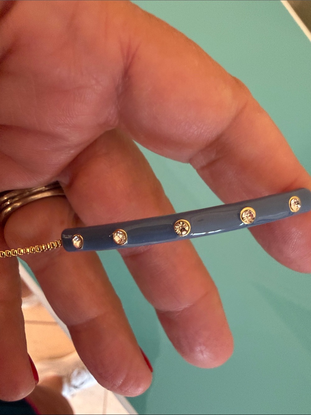 Stella & Dot Slate Blue Enamel Bracelet with Gold-Tone and Crystal Accents